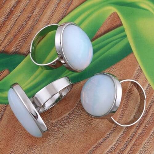Trendy-beads Popular Silver Plated Opalite Opal Ellipse Shape Resizable Finger Ring Fashion Jewelry