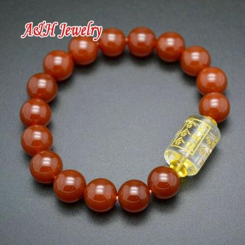 Fashion Lucky Jewelry Chinese Taoism Taiji Words Carved 10mm Red Stone Strand Bracelets For Men and Women 10pc/lot