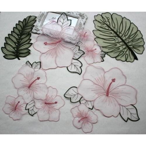 5PC/set Exquisite Green Leaves Organza Embroidered Lace Fower Patch DIY Handmade Accessories