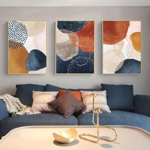 Beige Red Blue Geometric Canvas Painting Boho Posters And Prints Modern Abstract Wall Art Picture Bedroom Living Room Home Decor