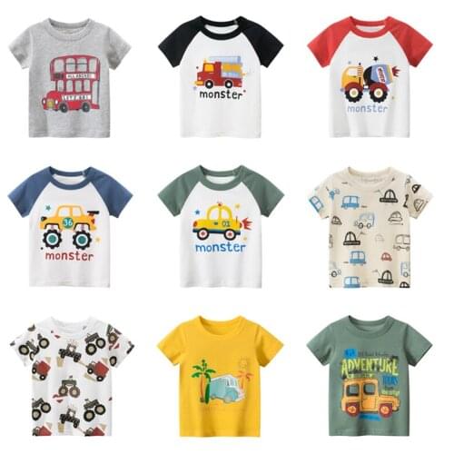 2021 New Children’s T-Shirt Summer Boys Car Print T-Shirt Children Clothes Toddler Child Short Sleeve T Shirt Cotton 2-8Y