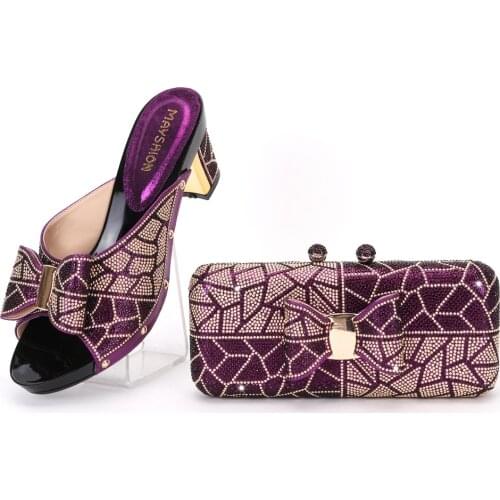 2021 new Italian design Africa Nigeria high heel flat heel party dinner diamond wedding hand held bag dinner bag womens shoes b