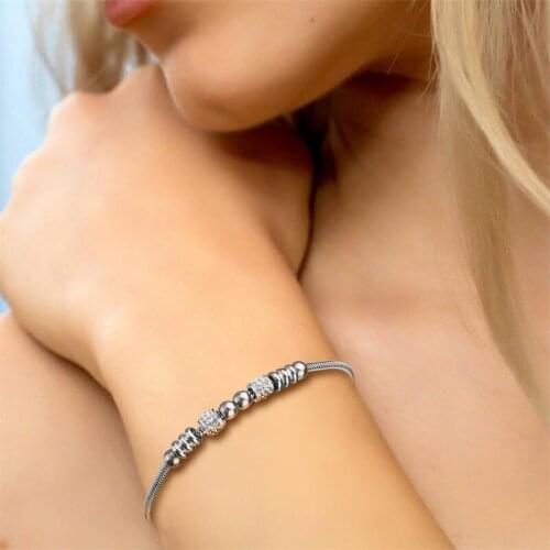 New Bracelet Adjustable Full Diamond Luxury Steel Ball Movable Clasp Stainless Steel Bangle for Women Girls Wedding Party Gifts