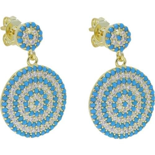 Wholesale Micro Pave Turquoises Stone Dangle Round Charm earring for women Fashion Trendy Elegant Drop Earrings for wedding