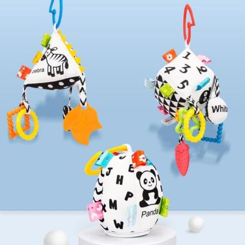 0-2 Years Baby Cartoon Ring Bell Toy Black And White Geometry Hanging Rattles Newborn Plush Infant Shape Blocks For Infant Gift