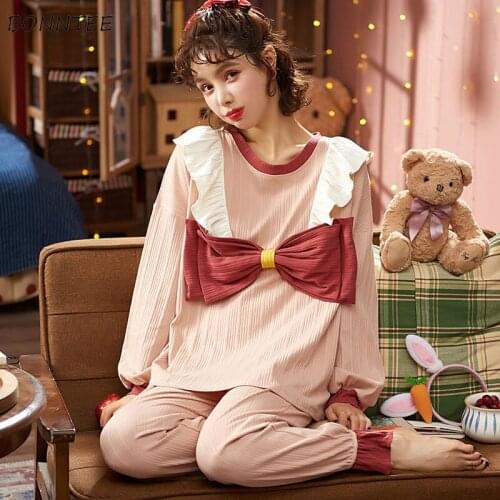 Pajama Sets Women Ins Cute Chic Spring Fall Long Sleeve Daily Soft Femme Nightwear Casual Popular Lovely College Girls Sleepwear