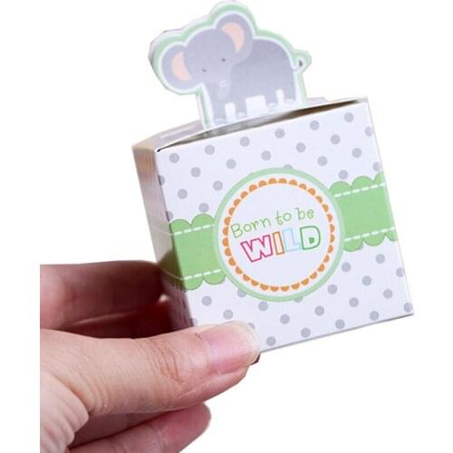 20pcs Cute Cartoon Gift Box Tiger Giraffe Elephant Monkey Baby Shower Kids Birthday Party Treats Box Candy Cookie Packaging