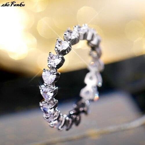 Romantic Heart Promise Rings Women Wedding Bands Jewelry Dazzling Crystal Zirconia Dance Party Female Statement Love Ring