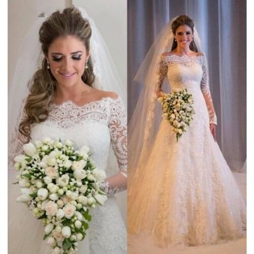 Vestidos De Noiva Mermaid Wedding Dresses Long Sleeves Lace Appliques Beaded Sweep Train Plus Size Off Shoulder Bridal Gown 2021