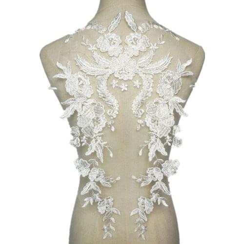 White Flowers Wedding Gown Appliques Embroidered Fabric Collar Lace Trims Mesh Sew On Patch For Dress DIY Decoration