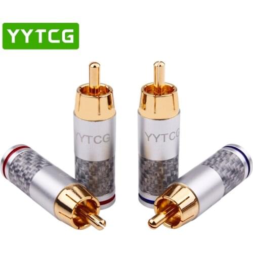YYTCG 4 PCS HIFI RCA Plug High Quality Carbon Fiber 24k Gold-plated RCA Connectors