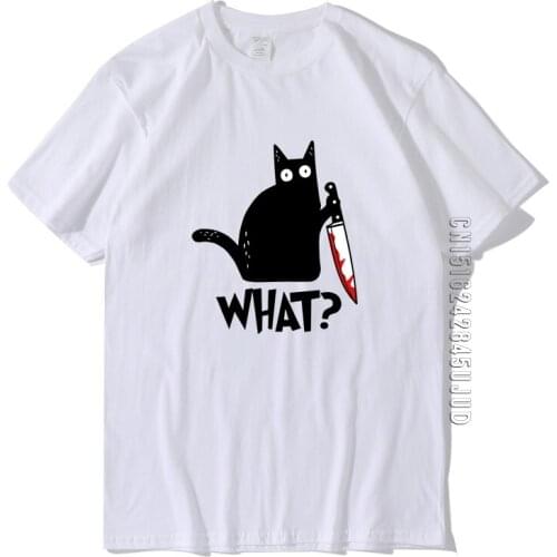 ENVMENT Cat What T Shirt Murderous Cat With Knife Funny Halloween Gift T Shirt Unisex Cotton T shirts for men Guys short sleeve