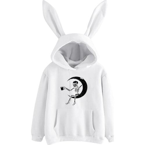 Women Cute Bunny Printed Girl Hoodie Casual Long Sleeve Sweatshirt Pullover Ears Top Sweatershirt Hot Sale Толстовка Женская