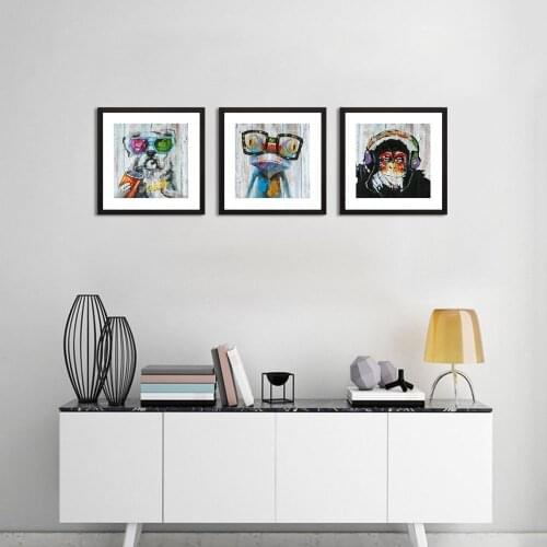 Animals Canvas Wall Art,Modern Gorilla Monkey Music Oil Painting Wall Painting Happy Dog Frog Canvas Painting Home Decor Prints