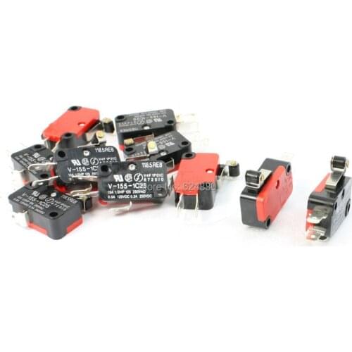 10PCS AC 250V 15A Long Short Roller Hinge Lever Arm Momentary Micro Switch SPDT 1 NO 1 NC V-155-1C25