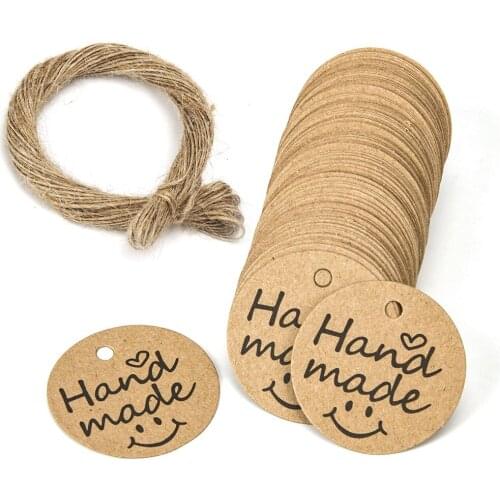 100Pcs Kraft Paper Gift Tags Thank You for Celebrating with Us Labels Handmade for Wedding Party Decoration Packaging Hang Paper