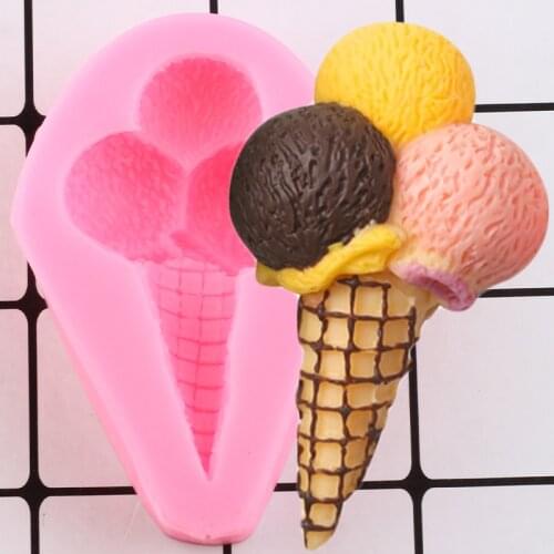 3D Ice Cream Cone Silicone Mold DIY Party Chocolate Candy Clay Molds Cookie Baking Baby Birthday Fondant Cake Decorating Tools