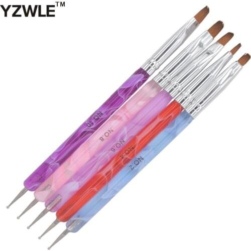 WUF 5Pcs/Pack 2-Ways Nail Pen Acrylic UV GEL Nail Art Dotting Brush Pen Builder Liner Design For Acrylic Nail Brushes 24