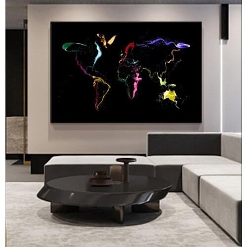 Abstract Art World Map Canvas Painting On the Wall Posters Prints Wall Pictures for Living Room Office Home Wall Cuadros Decor