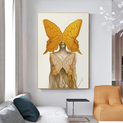 Butterfly Abstract Character Beauty Poster Nordic Canvas Print Wall Art Modern Picture Living Room Frameless Entrance Decoration