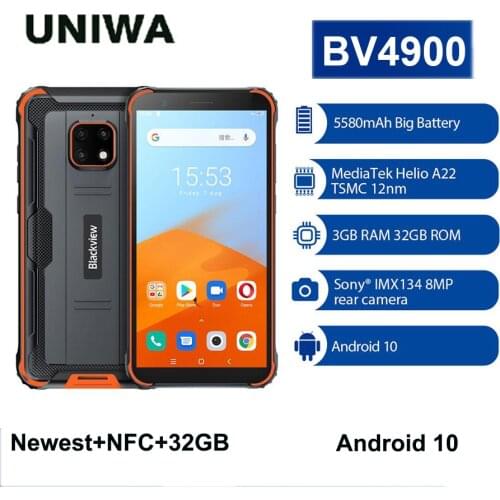 Blackview BV4900 NFC Android 10 Smartphone 3GB+32GB 5.7 inch Cellphone Rugged Waterproof IP68 Mobile Phone 5580mAh
