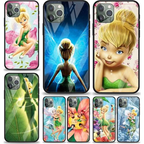 Disney Tinkerbell princess for Apple iPhone 12 Pro Max Mini 11 Pro XS Max X XR 6S 6 7 8 Plus Luxury Tempered Glass Phone Case