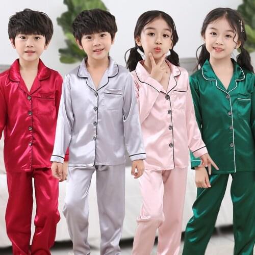 Kids Pyjamas Silk Satin Tops Pant Autumn Winter Long Sleeve Sleepwear Girls Boys Pajama Sets Childrens things for a girl Pijama