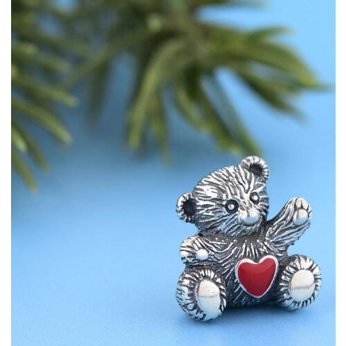 FC Jewelry Fit Original Pandora Charm Bracelet 925 Silver Vintage Teddy Bear With Love Heart Bead For Making Women Berloque 2021