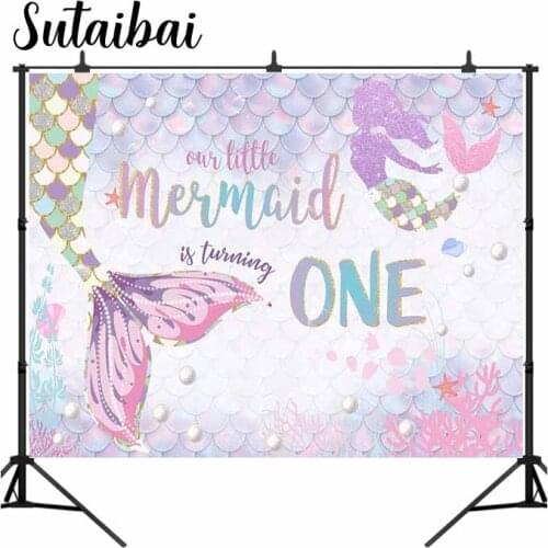 Our Little Mermaid Is Turning One Backdrop for Baby Girls First Birthday Party Photography Background Summer Under The Sea Props