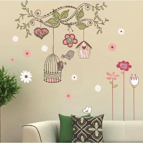 Christmas Window Sticker Happy Bird Cage Tree Cartoon Mural Decal DIY Removable Art Vinyl Wall Stickers Posters Decorations