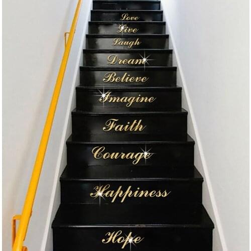 Funlife creative DIY staircase english mirror stickers home decoration wall stickers Love Live Laugh family training quotation