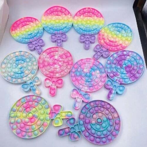 New Lollipop Fidget Toy Cartoon Silicone Toys Rainbow Bubble Pressure Toys Adult Children Sensory Toys Alleviate Autism