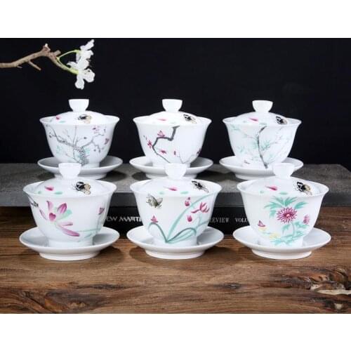 Chinese Tradition Gai Wan Tea Set Bone China Tea Sets Gaiwan Tea Porcelain Pot Set For Travel Ceramic Beautiful And Easy Kettle