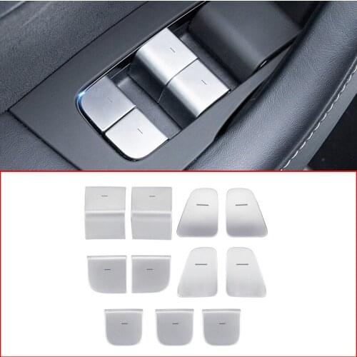 Car Window Glass Lifting Buttons Sequins Decoration Sticker Trim for Tesla MODEL 3 2017-2019 Interior Door Armrest Button Cover