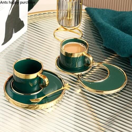 Creative Dark Green Ceramic Coffee Cup Mug Breakfast Dessert Milk Cup Dining Table Desktop Decoration Kitchen Utensils Porcelain