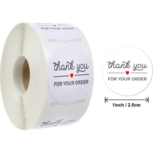 Round Thank You for Your Order Sticker Heart Thanks For Shopping Small Shop Local Handmade Stickers White Labels sticker 500pcs