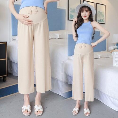 High Waist Belly Pant Maternity Legging Pant 2021 Spring Summer Ice Silk Wide-Leg Pregnant Women Pant Trousers Clothes Plus Size