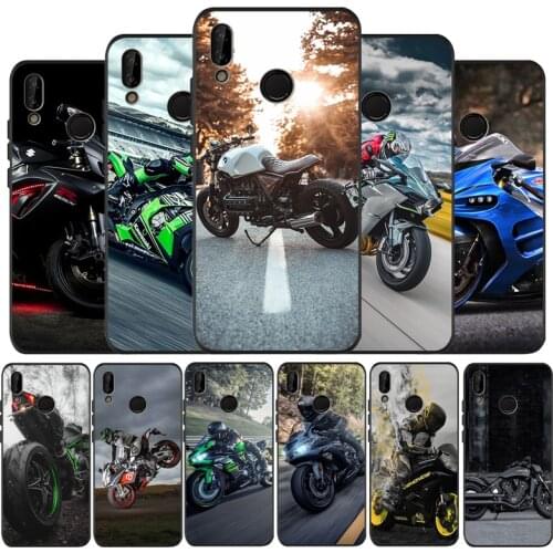Motorcycle black Silicone soft Phone Case for huawei P40 P30 P20 P10 Pro P9 Lite Psmart 2019 Y6 Y9 cover