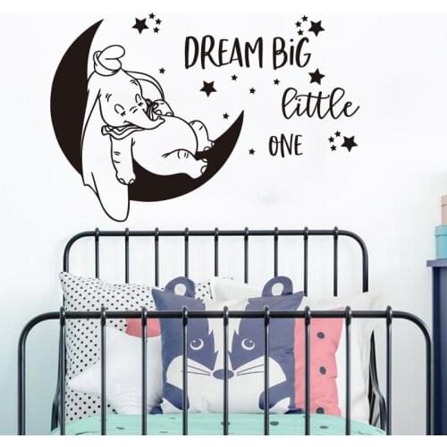 Cartoon Lovely Moon Star Quote Wall Sticker for Nursery Girls Boys Kids Room Elephant Motivational Wall Decals Vinyl Decor P623