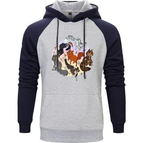 Many Cats Print Mens Raglan Hooded K-pop Casual Sweatshirts and Hoodie Hipster Tops Clothing Pullovers Fashion 2020 New Homme