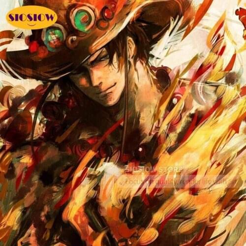 One Piece 5D DIY Anime Diamond Painting Ace Figure Kit Crystal Full Drill Square 3D Daimond Mosaic Cross-stitch Embroidery Gifts