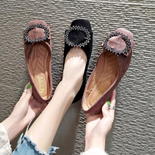 Autumn Rhinestone Personality Design Comfortable Non-slip Ladies Casual Shoes Wild Fashion Square Toe Zapatos Mujer W38-51