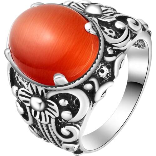 Hollow vintage anti Silver Color opal ring for women 1pc free jewelry 2017 engagement for women punk ring