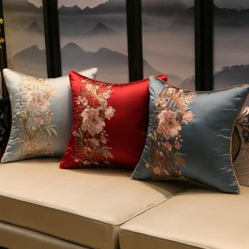 Rectangular Chinese Style Cushion Cover Rose Embroidered Flowers Pillowcases Chinese Style High-grade Home Office Decoration