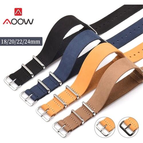 18mm 20mm 22mm 24mm Universal NATO Genuine Leather Watchband Women Men Sport Ring Buckle Bracelet Band Strap Accessories Belt