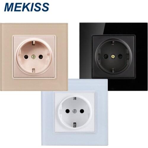 MEAKISS Power socket EU standard AC110V-250V 16A tempered glass panel home socket
