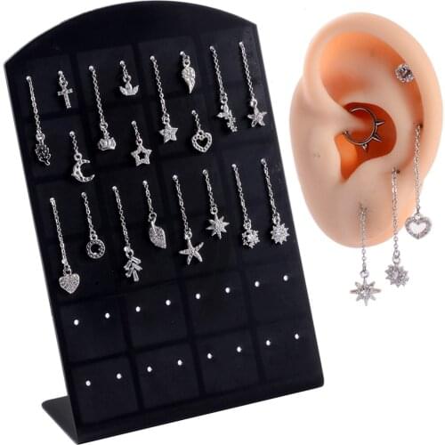 1Pcs Surgical Steel Barbell With CZ Star Heart Dangle Piercing Earring Ear Cartilage Ear Studs Body Piercing Jewelry Woman Gifts