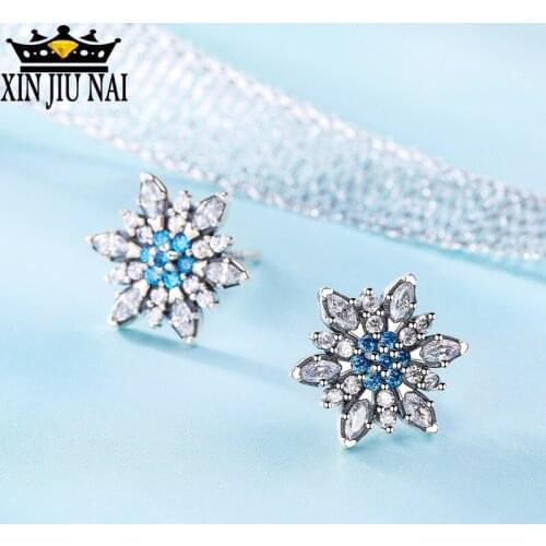 Champagne Gold Flower Stud Earrings With Blue Zircon Stone Women Birthday Bijouterie 925-silver Rose Gold Christmas Jewelry Gift