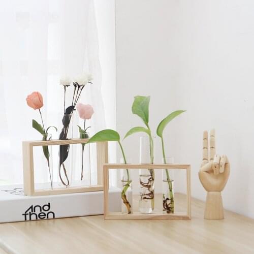 3 Test Tubes Glass Planter Terrarium Flower Vase with Wooden Holder for Propagation Hydroponic Plant