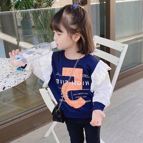 Girls Sweaters Letters Color Matching Fake Two-piece Jacket Outerwear 2021 Autumn and Winter Clothing New Children Pullover Tops